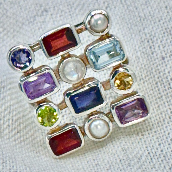 None Jewelry - Sterling Silver Multi Gemstone Statement Ring. This beauty can be worn anywhere.